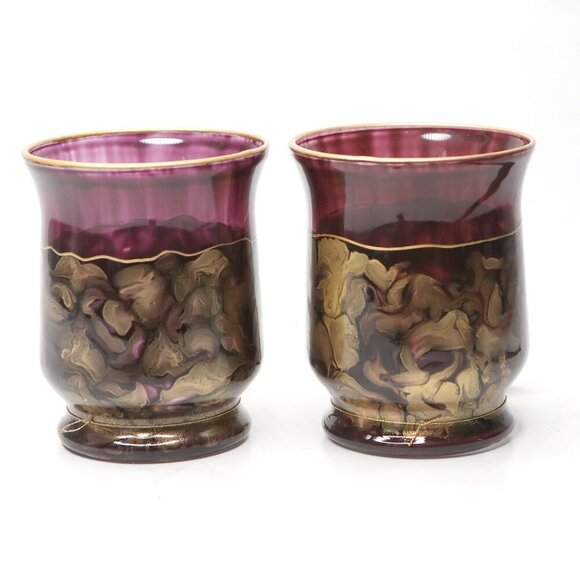 Vintage Signature Glass Handmade Vases Nova Scotia Artist Decor Burgund Gold NEW - Picture 1 of 11